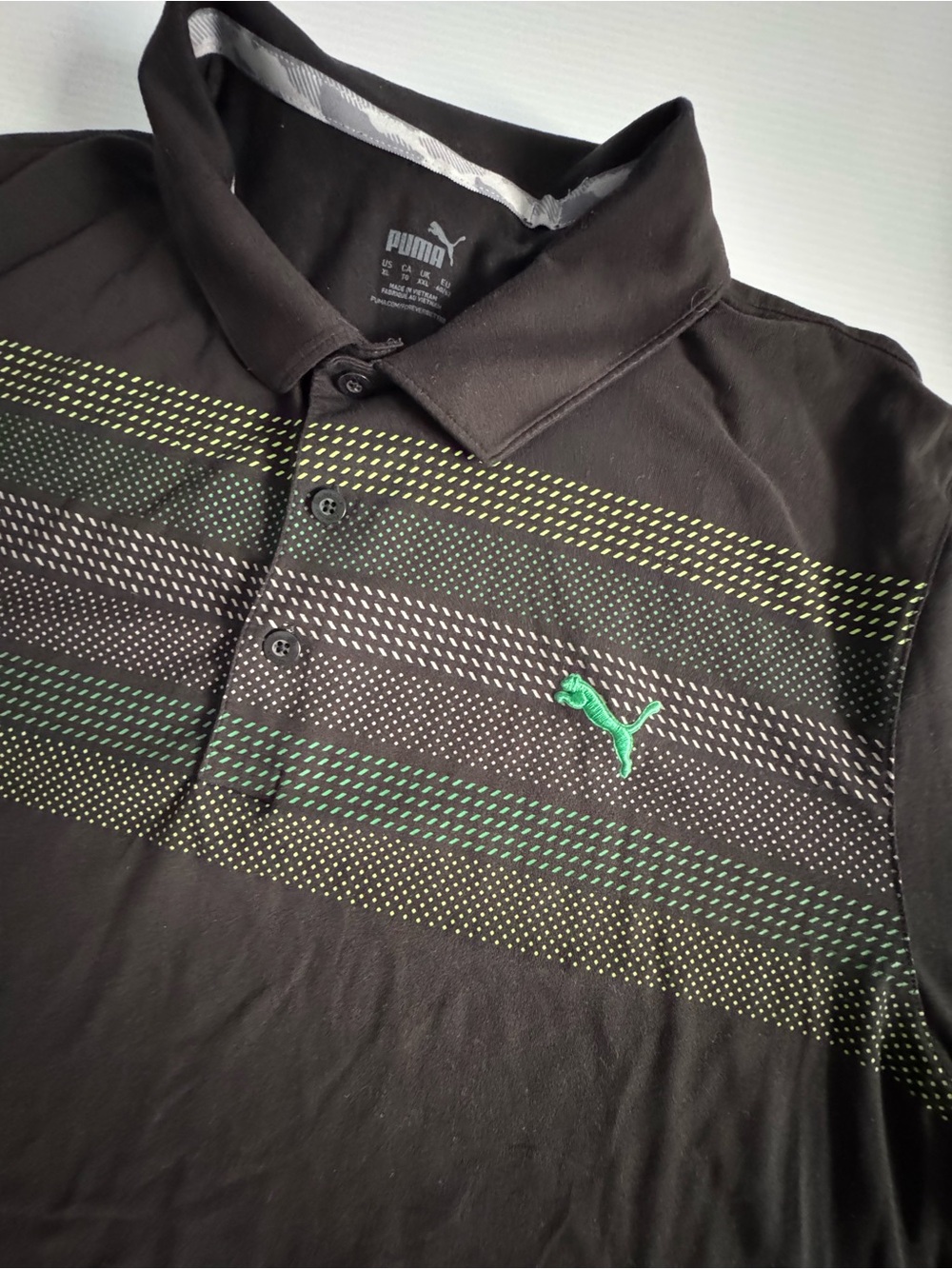 Puma Black Polo with Green Accent Stripes - Picture 2 of 6
